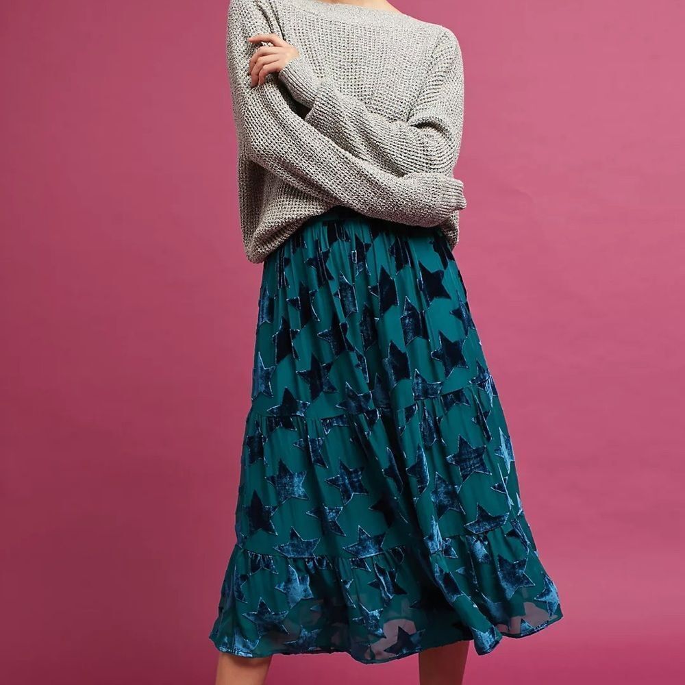 Maeve Sz XS Silk Blend Starry-Eyed Velvet Burnout Skirt